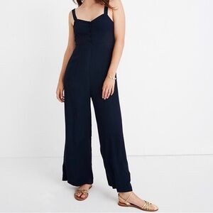 Madewell Wide Leg Jumpsuit 6 Navy Blue Button Front Casual Minimal Everyday Chic